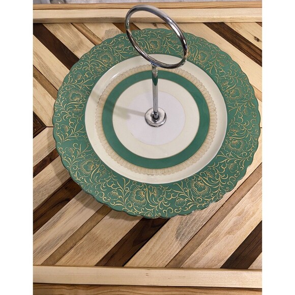 Vintage Viceroy China Floral Lazy Suzan Handled Tidbit Dessert Serving Tray - Picture 7 of 8